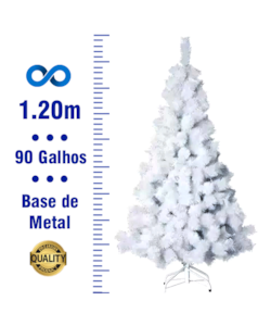 Árvore de Natal Modelo Pinheiro Luxo Canadense 1.20m 90 Galhos Branco Neve  Base de Metal - Dubai Magazine